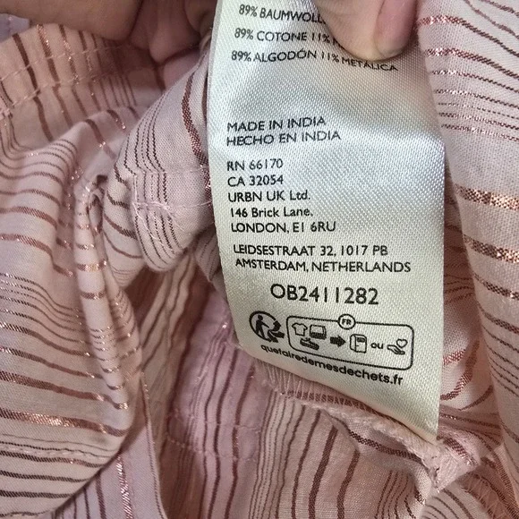 Anthropologie Pilcro The Bobbie Blouse Pink Rose Gold Lurex Stripe Fitted Waist - Picture 9 of 11